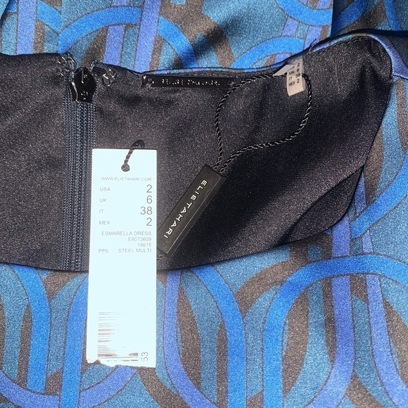 Elie Tahari Esmarella 3/4 Sleeve Cocktail Shift Dress Blue Printed Women Size 2 - Picture 8 of 13